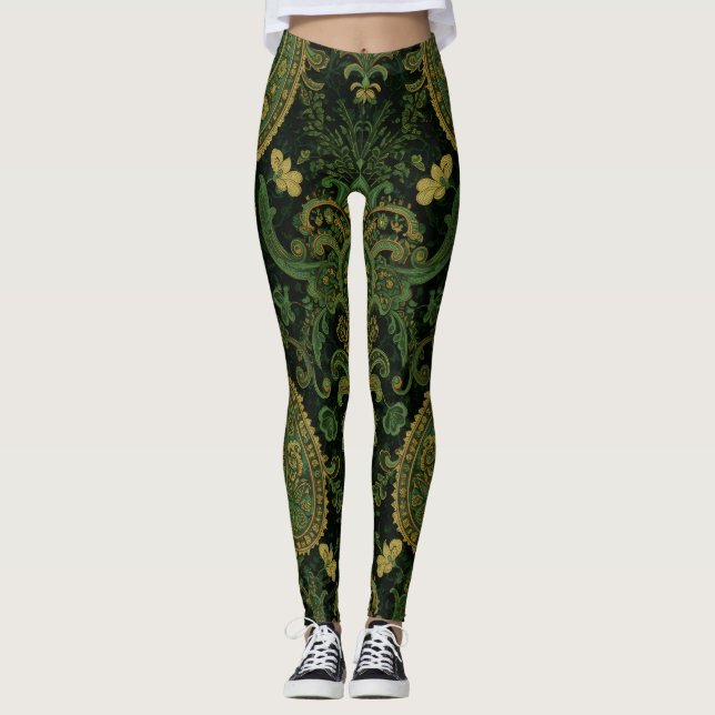 Leggings Aria Grace Regal Emerald Paisley Boho Design (Anverso)