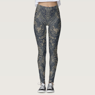 Leggings Aria Grace Tapiz de Pañuelo de Peonía Azul Marino