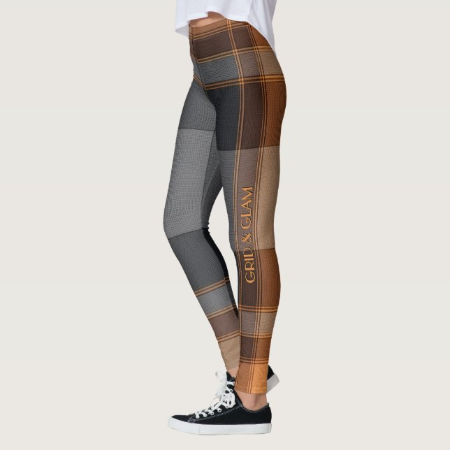Leggings Aria Grace Urban Copper Grid Plaid Pattern Vol 29 (Izquierda)