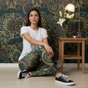 Leggings Aria Grace Verde azulado Chrysanthemum Paisley Her