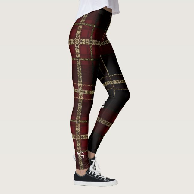Leggings AriaGrace Regal Burgundy Gold Plaid Pattern Vol 23 (Derecha)