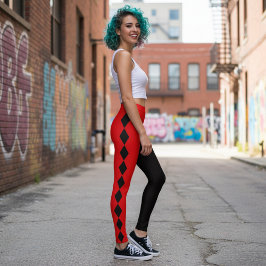 Leggings Arlequín de Diamante Rojo y Negro