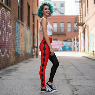 Leggings Arlequín de Diamante Rojo y Negro