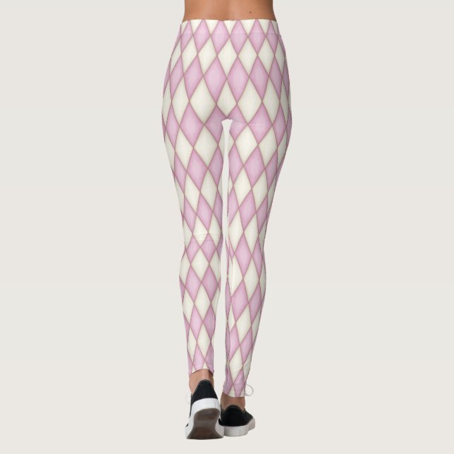Leggings Arlequín de diamantes rosa y marfil (Reverso)