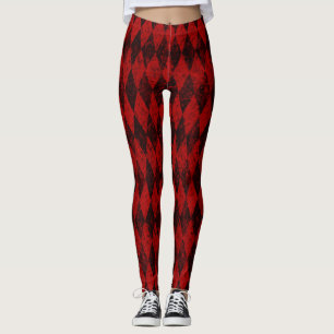 Leggings Arlequín negro rojo angustiado Diamond Argyle