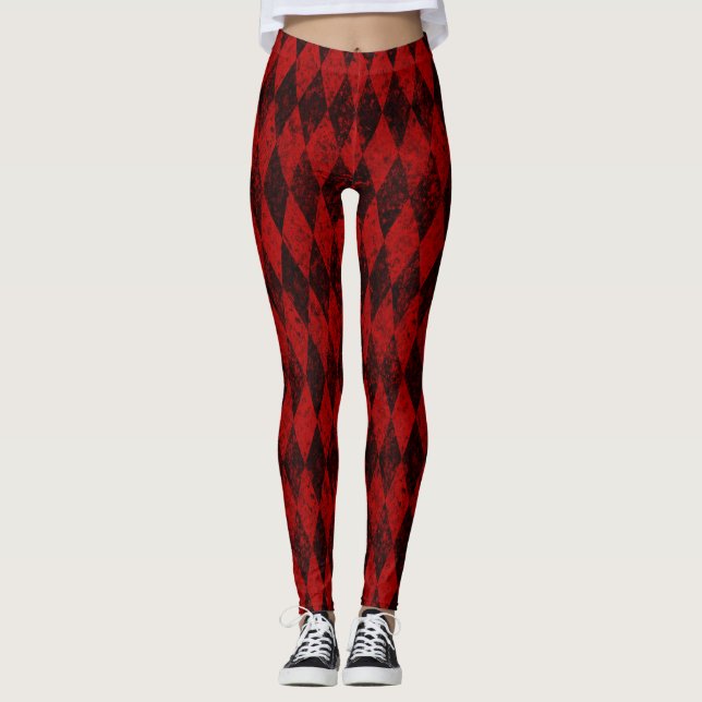 Leggings Arlequín negro rojo angustiado Diamond Argyle (Anverso)