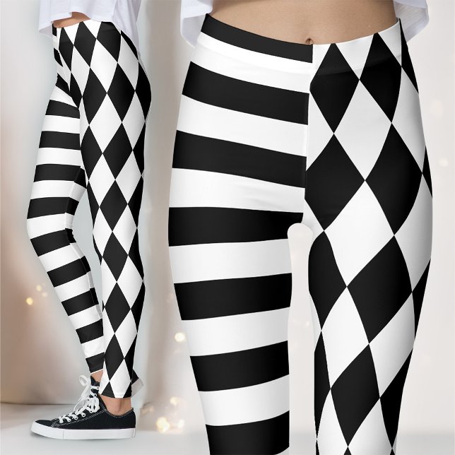 Leggings Arlequín negro y blanco rayado y bufón (Subido por el creador)