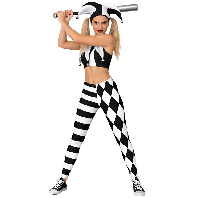 Leggings Arlequín negro y blanco rayado y bufón (Subido por el creador)