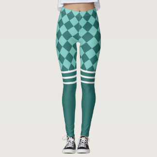 Leggings Arlequín verde y triple franja blanca