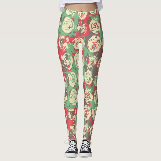 Leggings Armonía de Tinta y Rosas - Patrón Continuo (Anverso)