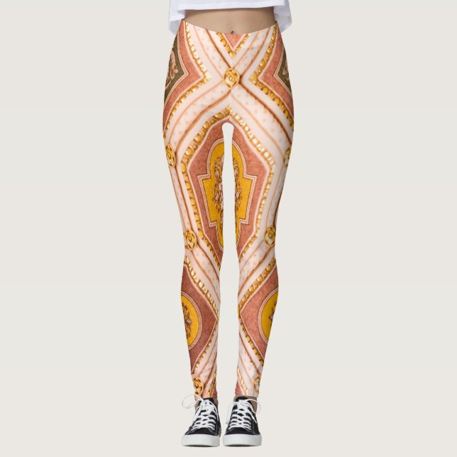 Leggings Arquitectura húngara rosa amarilla (Anverso)