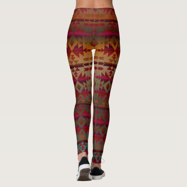 Leggings Arroz y Vino Rojo, Piernas con estampado Suroeste (Reverso)