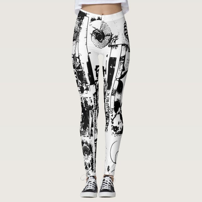 Leggings ART COLLAGE blanco y negro + tus ideas (Anverso)