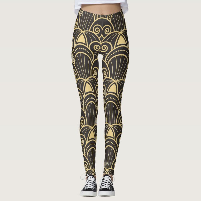 Leggings Art Deco: Baldosas Geométricas de Oro. (Anverso)