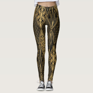 Leggings Art Deco Black Gold Elegance