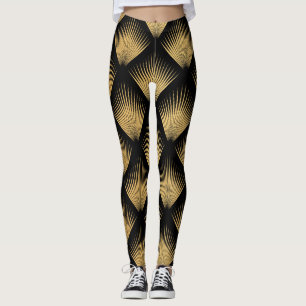 Leggings Art Deco, patrón oro negro.