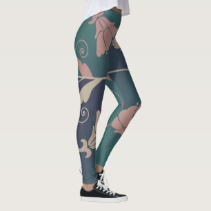 Leggings Art Nouveau fuschia flor azul rosa