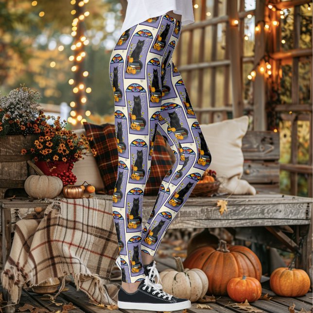 Leggings Art Nouveau Gato Negro Calabaza Púrpura Otoño Amar (Subido por el creador)