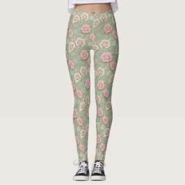 Leggings Art Nouveau Inspired Roses In Shades Of Dusty Pink