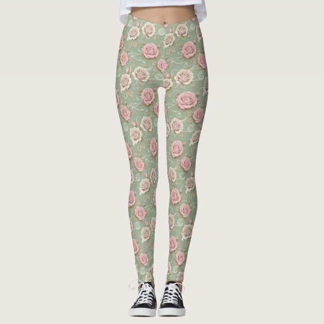Leggings Art Nouveau Inspired Roses In Shades Of Dusty Pink (Anverso)