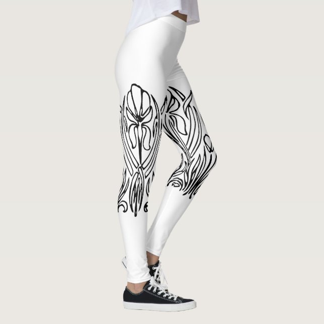 Leggings Art Nouveau iris floral blanco y negro (Derecha)
