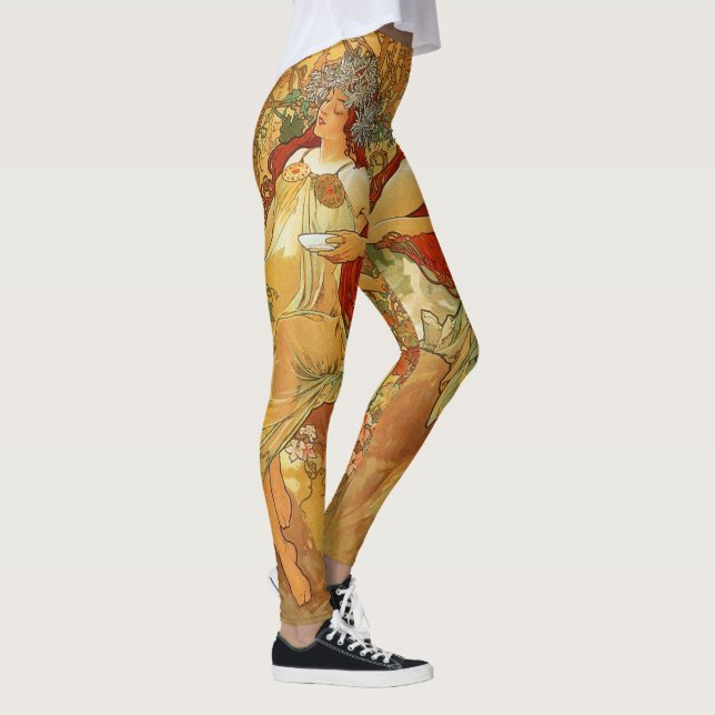 Leggings Art Nouveau Otoño Mujer Oro Marrón Alphonse Mucha (Derecha)
