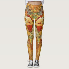 Leggings Art Nouveau Otoño Mujer Oro Marrón Alphonse Mucha