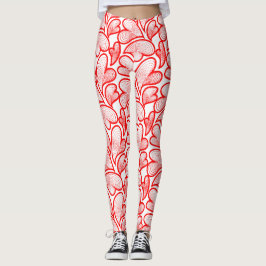 Leggings Art Nouveau Red Hearts Foliage