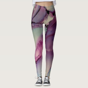 Leggings Arte abstracto con tinta de alcohol rosa púrpura a