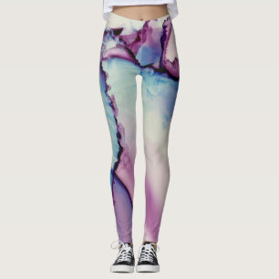 Leggings Arte abstracto con tinta de alcohol rosa púrpura a