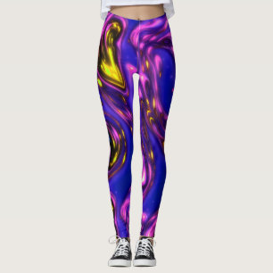 Leggings Arte abstracto de líquido morado y amarillo neón