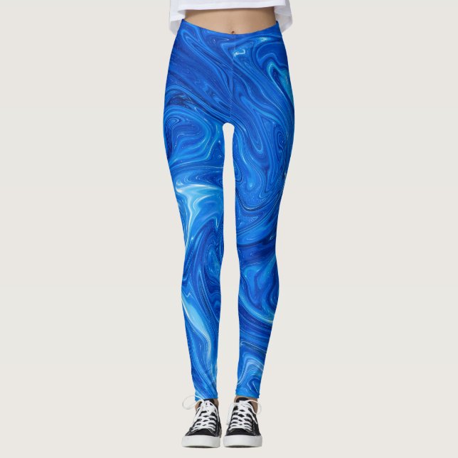 Leggings Arte abstracto de mármol azul sencillo y elegante| (Anverso)