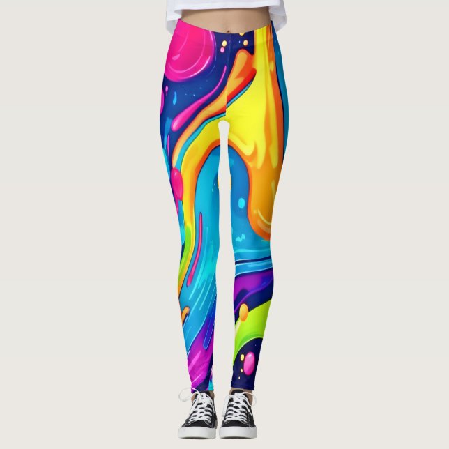 Leggings Arte abstracto de neón vibrante Splash (Anverso)
