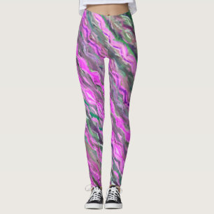 Leggings Arte abstracto de tiza pastel rosa, púrpura y verd