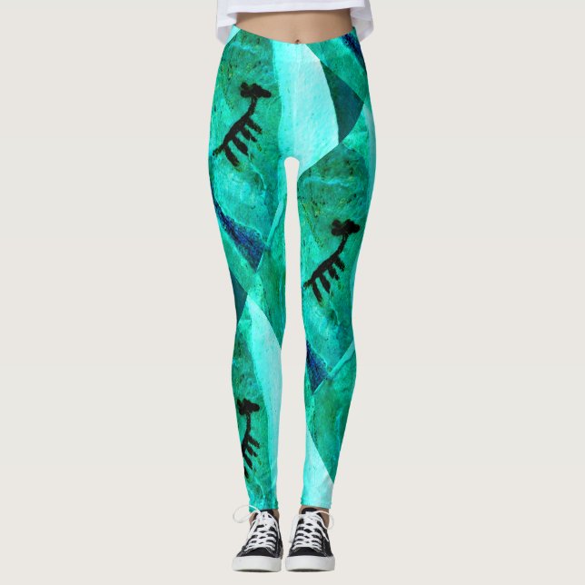 Leggings arte abstracto del rock suroeste verde (Anverso)