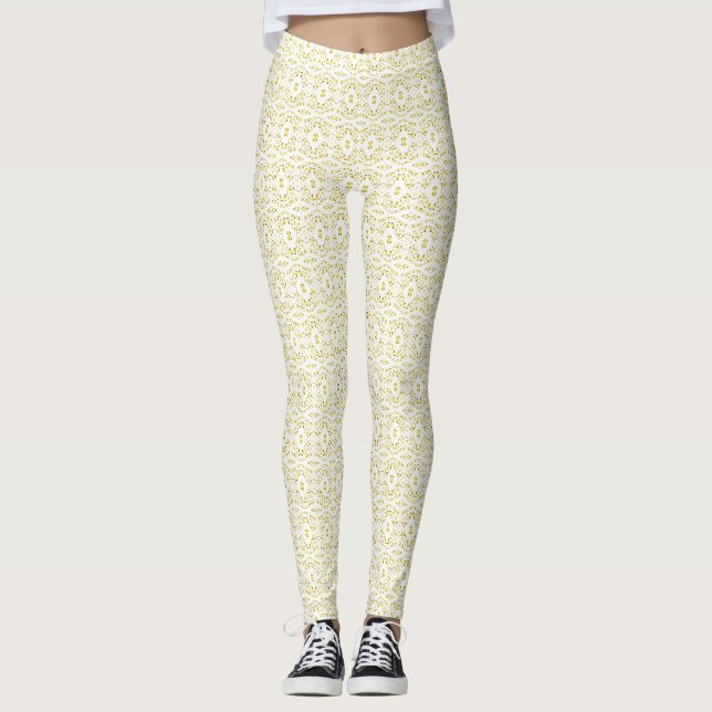 Leggings Arte abstracto en gouache blanco amarillo espectro (Anverso)