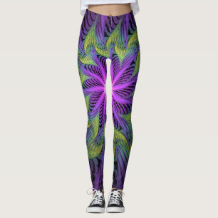 Leggings Arte abstracto fractal moderno de flor púrpura ver