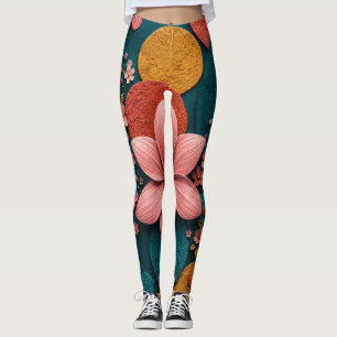 Leggings Arte abstracto geométrico floral rosa en pared