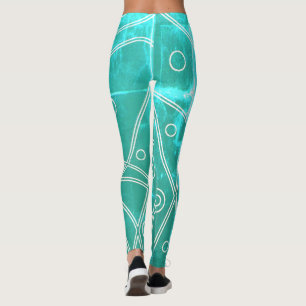 Leggings Arte Abstracto Línea Azul Verde Círculos Minimalis