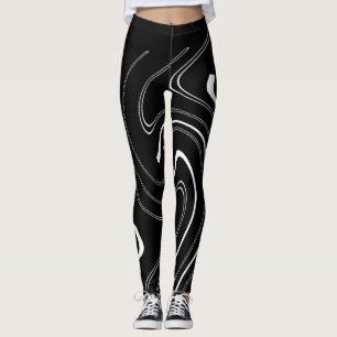 Leggings Arte abstracto líneas blancas y negras giran Minim