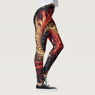 Leggings Arte abstracto moderno con remolinos rojos, negros