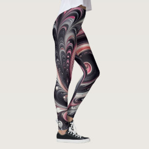 Leggings Arte abstracto moderno con remolinos rosados, negr