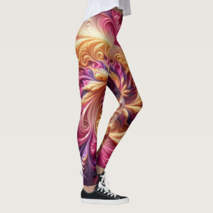 Leggings Arte abstracto moderno giratorio rosa, dorado y pú