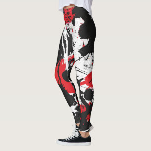 Leggings Arte abstracto negro, rojo y blanco