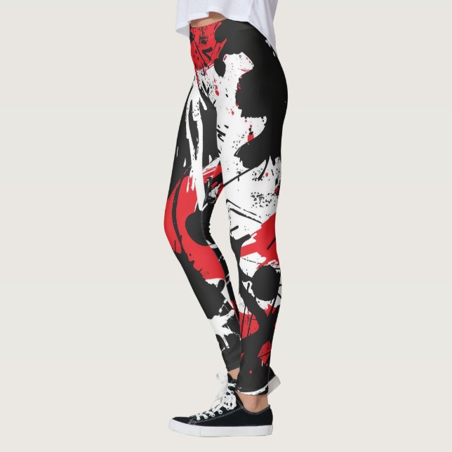 Leggings Arte abstracto negro, rojo y blanco (Izquierda)