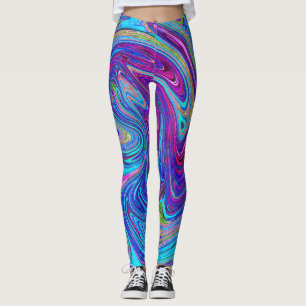 Leggings Arte abstracto retro groovy azul, rosa y púrpura