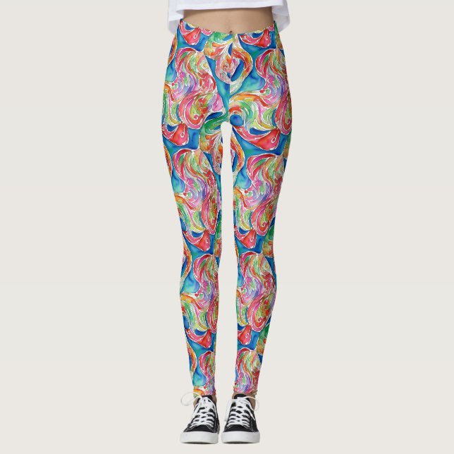 Leggings Arte abstracto único Patrón de acuarela de arcoíri (Anverso)