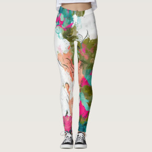 Leggings Arte abstracto único rosa y agua