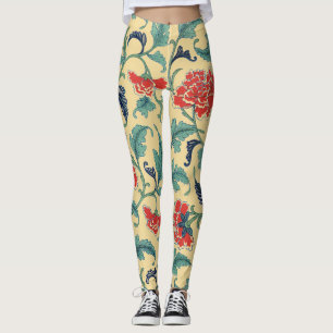 Leggings Arte Antiguo Chinoisería Floral Roja Art Nouveau V