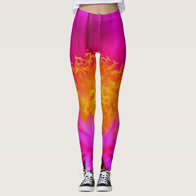 Leggings Arte artístico de flores de aster rosa magenta (Anverso)